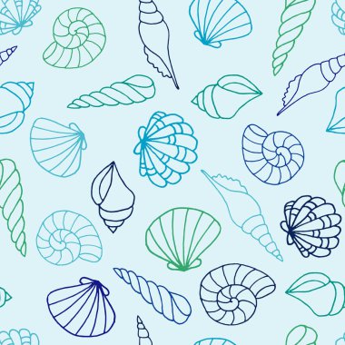 Elle çizilmiş doodle deniz kabukları sorunsuz kökenli. Kabuklu deniz hayvanları deniz illüstrasyon.