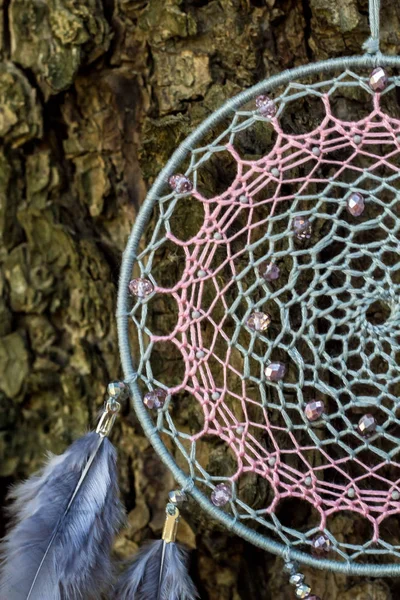 Dromenvanger Met Veren Draden Kralen Touw Opknoping Dromenvanger Handgemaakt — Stockfoto