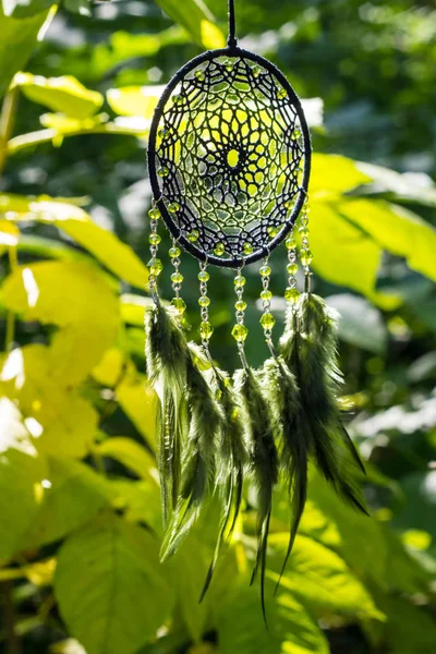 Dream Catcher Feathers Threads Beads Rope Hanging Dreamcatcher Handmade — Stock Photo, Image