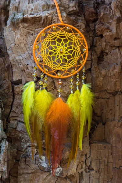 Chyták Snů Peřím Korálky Zavěšenými Provazy Dreamcatcher Ruční Výroba — Stock fotografie