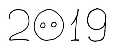 2019 pembe sevimli bebek domuz metin. Domuz domuz yavrusu burun. Mutlu yeni yıl Chinise sembolü. Elle çizilmiş doodle vektör karakter karikatür.