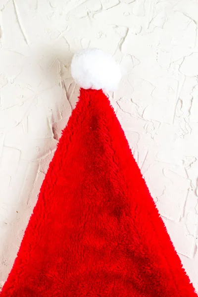 Chapéu Vermelho Papai Noel Vista Superior Decoração Natal Conceito Cartão — Fotografia de Stock