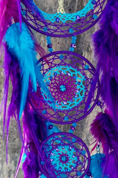 Dream Catcher Feathers Threads Beads Rope Hanging Dreamcatcher Handmade — Stock Photo, Image