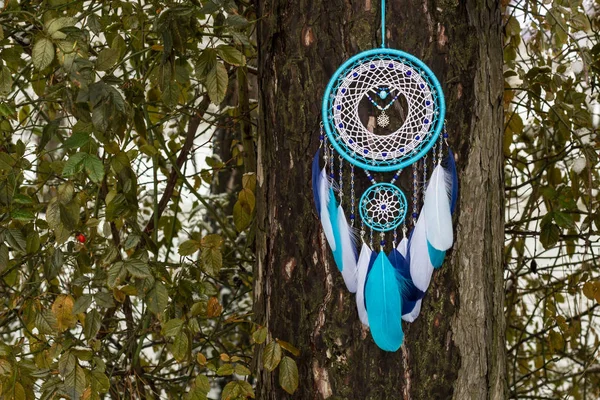 Chyták Snů Peřím Korálky Zavěšenými Provazy Dreamcatcher Ruční Výroba — Stock fotografie