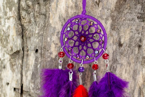 Chyták Snů Peřím Korálky Zavěšenými Provazy Dreamcatcher Ruční Výroba — Stock fotografie