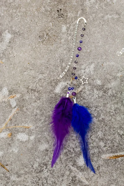 bookmark of Dream catcher with feathers threads and beads rope hanging. Dreamcatcher handmade