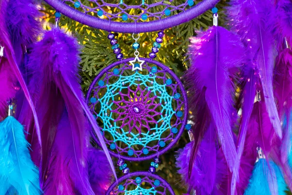 Dream Catcher Feathers Threads Beads Rope Hanging Dreamcatcher Handmade — Stock Photo, Image