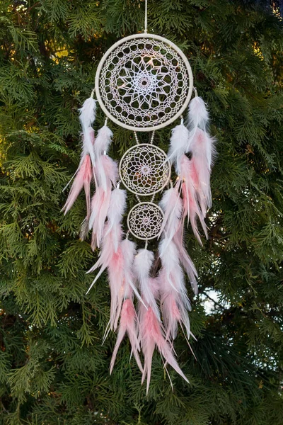 Atrapasueños Con Hilos Plumas Cuentas Cuerda Colgando Atrapasueños Hecho Mano — Foto de Stock