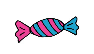 Tatlı şeker karikatür doodle el çizilmiş karikatür kroki simgesi sarılmış