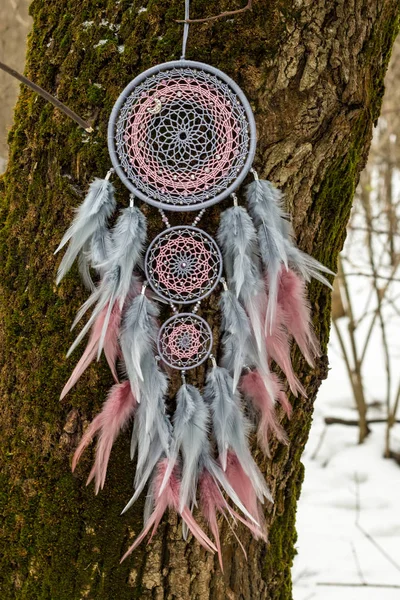 Chyták Snů Peřím Korálky Zavěšenými Provazy Dreamcatcher Ruční Výroba — Stock fotografie