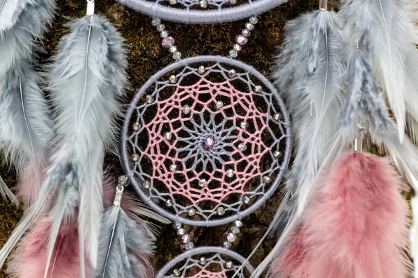 Dream Catcher Feathers Threads Beads Rope Hanging Dreamcatcher Handmade — Stock Photo, Image