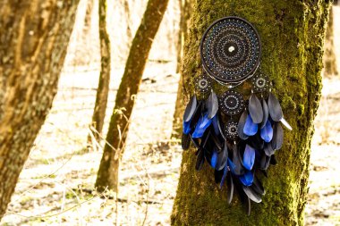 El yapımı rüya yakalayıcı iple asılı tüyler konu ve boncuk