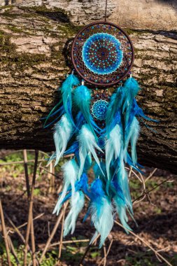 El yapımı rüya yakalayıcı iple asılı tüyler konu ve boncuk