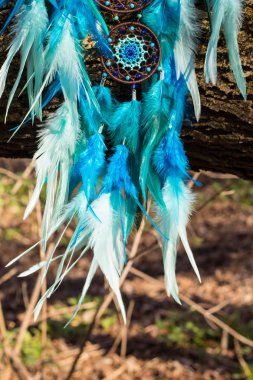 El yapımı rüya yakalayıcı iple asılı tüyler konu ve boncuk