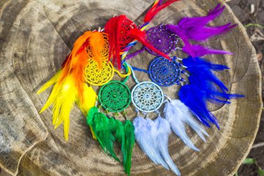 El yapımı rüya yakalayıcı iple asılı tüyler konu ve boncuk