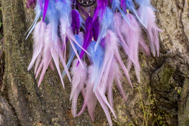 El yapımı rüya yakalayıcı iple asılı tüyler konu ve boncuk