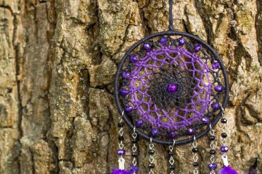 El yapımı rüya yakalayıcı iple asılı tüyler konu ve boncuk