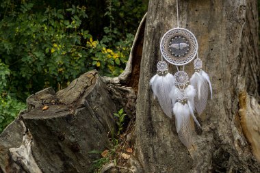 El yapımı rüya yakalayıcı iple asılı tüyler konu ve boncuk