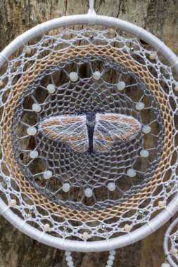 El yapımı rüya yakalayıcı iple asılı tüyler konu ve boncuk