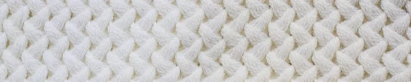 Banner of Sweater or scarf Pattern Of White Knitted Fabric Texture Background — Stock Photo, Image