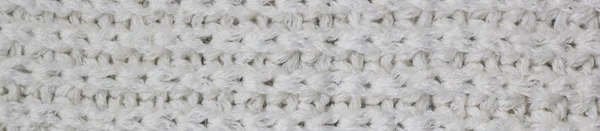 白色针织织物纹理背景的毛衣或围巾图案的横幅 — 图库照片