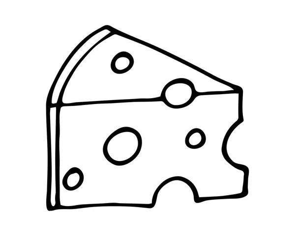 Hand gezeichnet von einem Teil des Käse-Cartoon-Doodle, isoliert auf weiß — Stockvektor