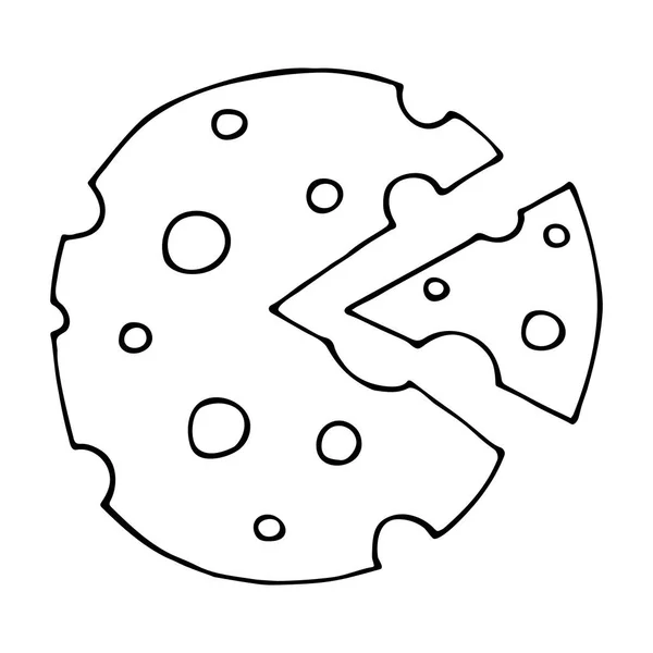 Dibujado a mano de parte de garabatos de dibujos animados de queso, aislado en blanco — Vector de stock