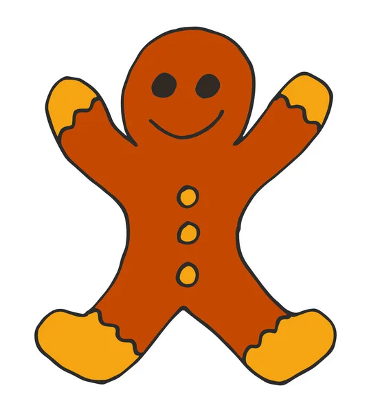 Christmas hand drawn gingerbread man vector illustration isolated on white background. new year symbol. — Stock Vector