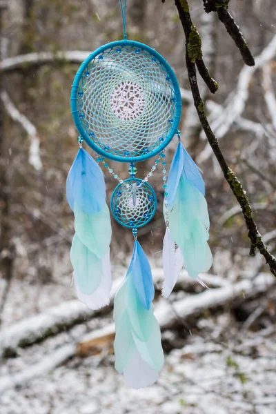 Chyták Snů Peřím Korálky Zavěšenými Provazy Dreamcatcher Ruční Výroba — Stock fotografie