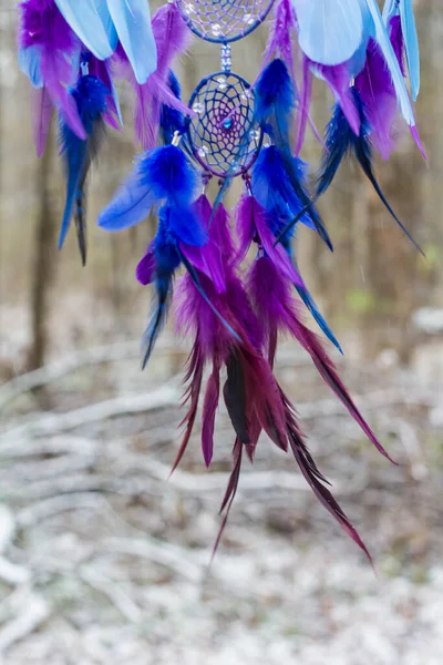 Atrapasueños Con Hilos Plumas Cuentas Cuerda Colgando Atrapasueños Hecho Mano — Foto de Stock