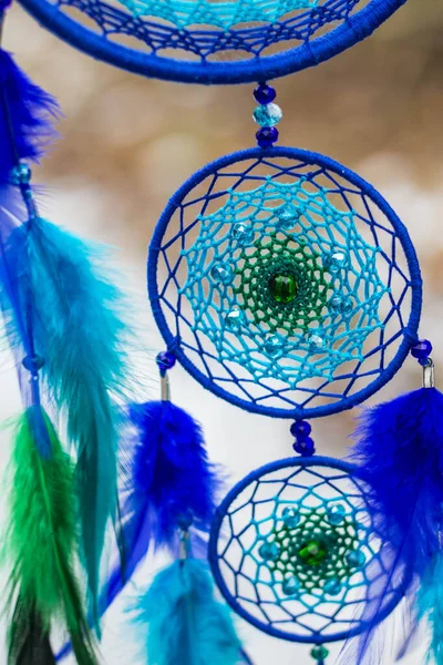 Dream Catcher Feathers Threads Beads Rope Hanging Dreamcatcher Handmade — Stock Photo, Image