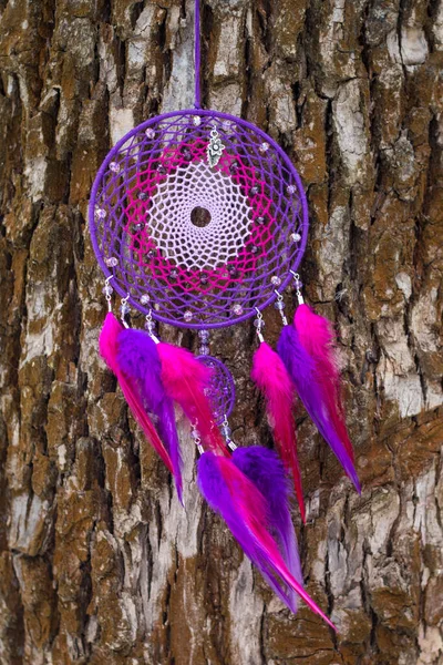 Chyták Snů Peřím Korálky Zavěšenými Provazy Dreamcatcher Ruční Výroba — Stock fotografie