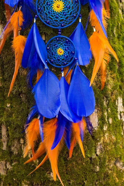 Apanhador Sonhos Com Fios Penas Pérolas Corda Pendurada Dreamcatcher Artesanal — Fotografia de Stock