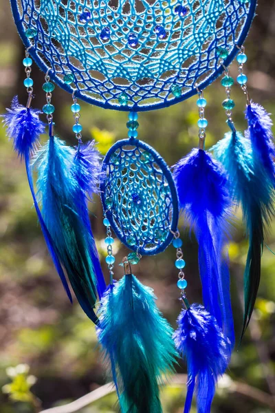 Chyták Snů Peřím Korálky Zavěšenými Provazy Dreamcatcher Ruční Výroba — Stock fotografie