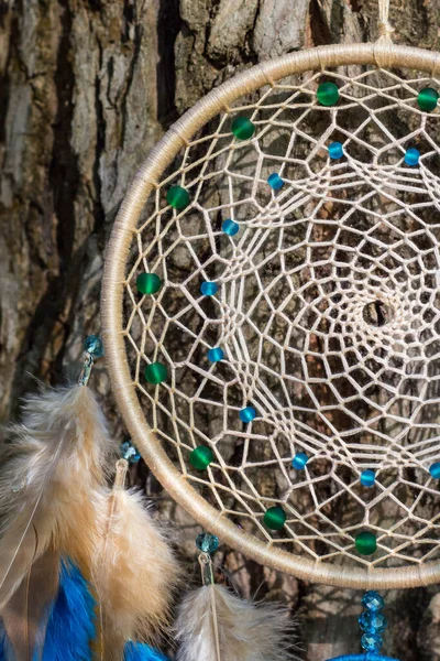 Chyták Snů Peřím Korálky Zavěšenými Provazy Dreamcatcher Ruční Výroba — Stock fotografie