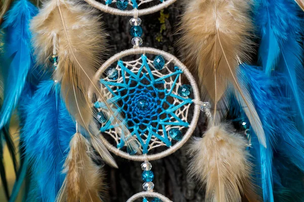 Dream Catcher Feathers Threads Beads Rope Hanging Dreamcatcher Handmade — Stock Photo, Image