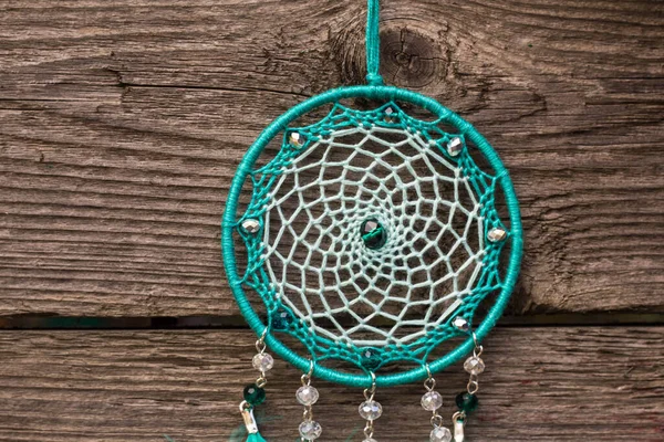 Apanhador Sonhos Com Fios Penas Pérolas Corda Pendurada Dreamcatcher Artesanal — Fotografia de Stock