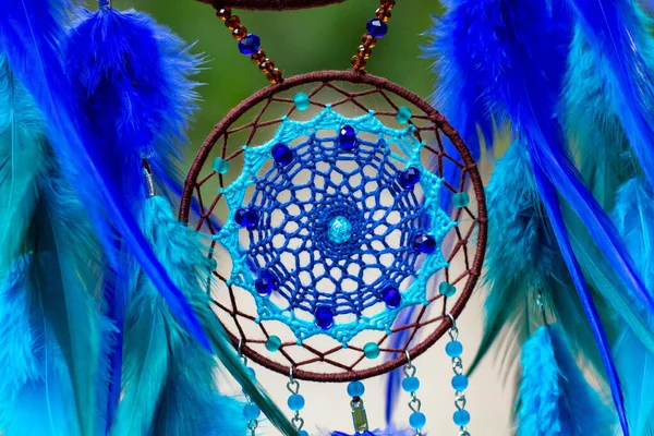 Dream Catcher Feathers Threads Beads Rope Hanging Dreamcatcher Handmade — Stock Photo, Image