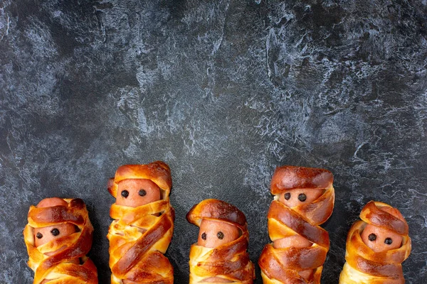 Momias Salchichas Asustadizas Pasta Para Fiestas Infantiles Comida Loca Divertida —  Fotos de Stock