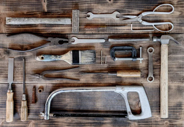 Vintage Woodworking Equipment Diy Work Tools Carpenter Craftsmanship Labor Day — Stock Photo, Image