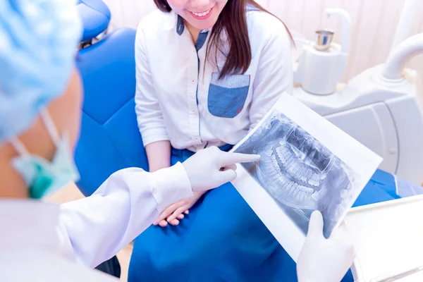 Dentistry and healthcare concept at dental clinic. Dentist check-up teeth X-ray film with innovation technology.