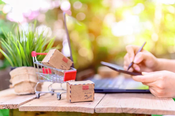 Online Winkelen Voor Startup Mkb Bedrijven Postbezorging Blijf Thuis Blijf — Stockfoto