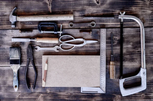 Vintage Woodworking Equipment Diy Labor Day Concept Stay Home Saty — Stock Photo, Image