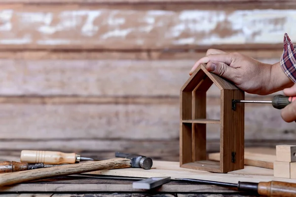 Wfh Carpintero Trabajando Desde Casa Quédate Casa Mantente Seguro Concepto — Foto de Stock