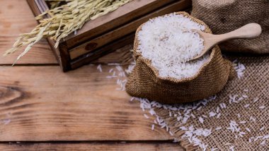 Organik gereal pirinç. Sonbahar mevsiminde sonbahar hasadı..