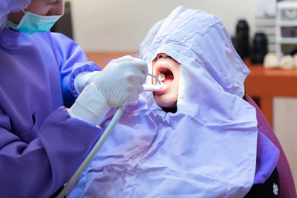 Odontologia Saúde Dentária Dentista Check Dentes Para Paciente Asiático Estilo — Fotografia de Stock