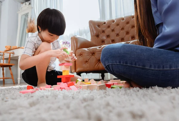 Asian Mother Work Home Together Son Mom Kid Play Color — Stock Photo, Image