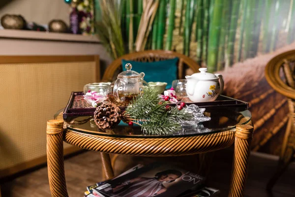 Tea and tea accessories in the Thai spa salon