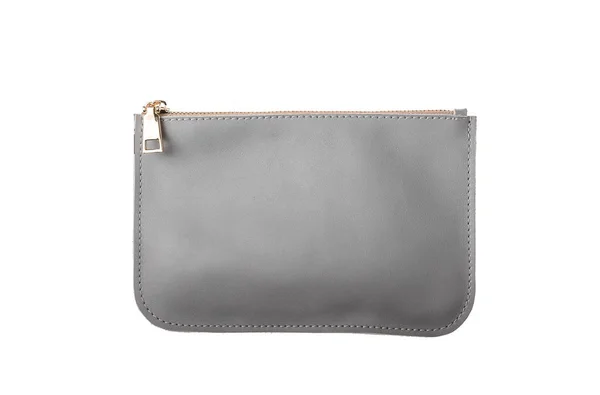 Vrouwen Lederen Clutch Grijs Isoleren Witte Achtergrond — Stockfoto