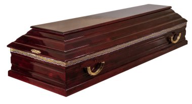 Tahtadan yapılmış tabut. Beyaz bir arkaplanda izole edilmiş.